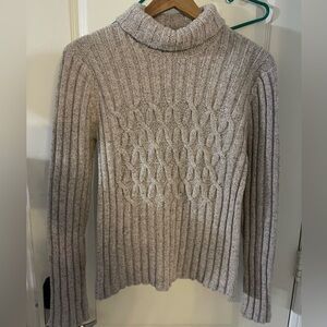Cable Knit Turtleneck Sweater - Beige